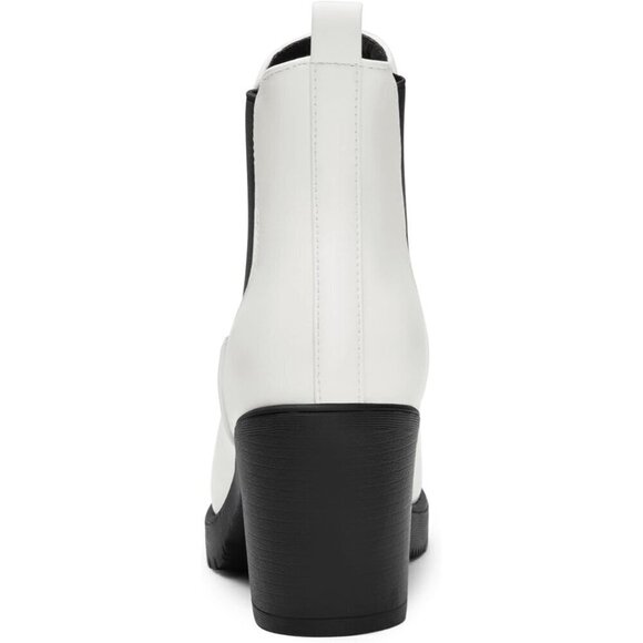 DREAM PAIRS Women's High Chunky Heel White/Black Textile Booties Shoes - Picture 4 of 5